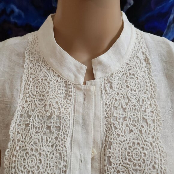 Coldwater Creek Linen Tunic Size M White Lace and Pattern - Picture 3 of 16